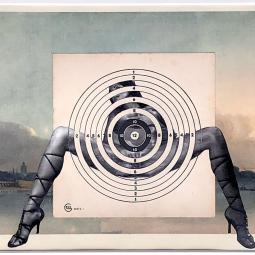 High Noon, Collage auf Gemälde von englichem Landschaftsmaler, 21x34 cm