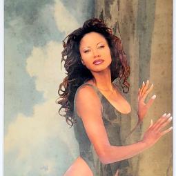 Janine (spicy), Collage auf Gemälde von englichem Landschaftsmaler, 32x22 cm