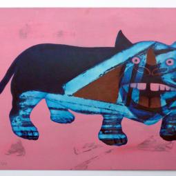 Katzenhund, Ölfarbe auf Karton, 35 x 52 cm, 2013