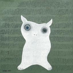 Schneetier, Ölfarbe auf Karton mit Puppenauge, 32 x 32 cm, 2013